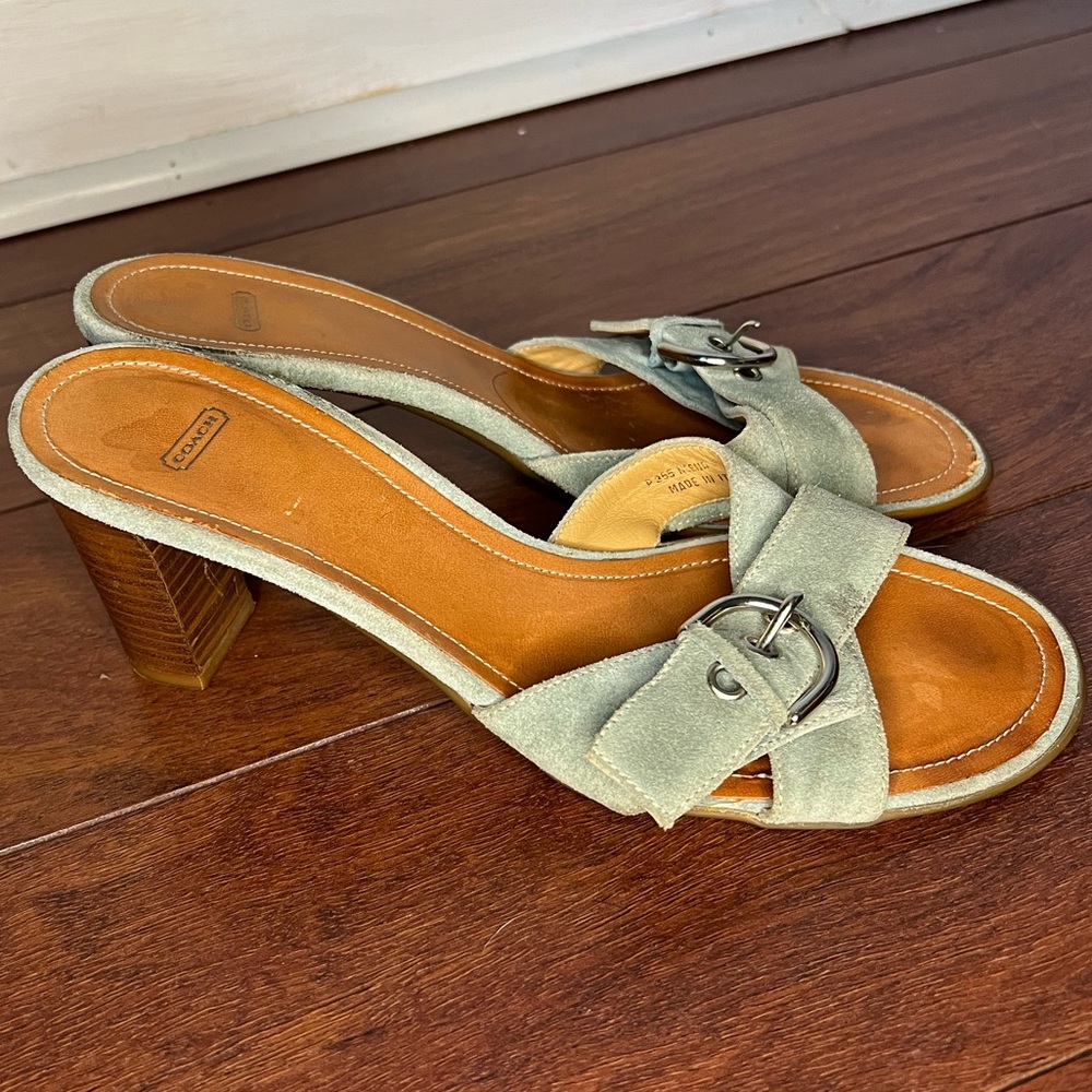 Coach vintage Neena suede Aquamarine slide buckle sandal wedge Women’s size 8.5 - Picture 12 of 16